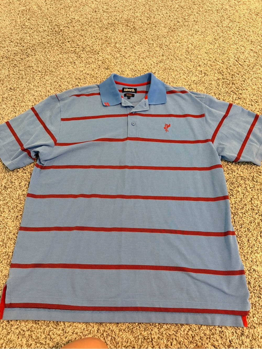 Ashworth Light Blue Polo with Red Stripes